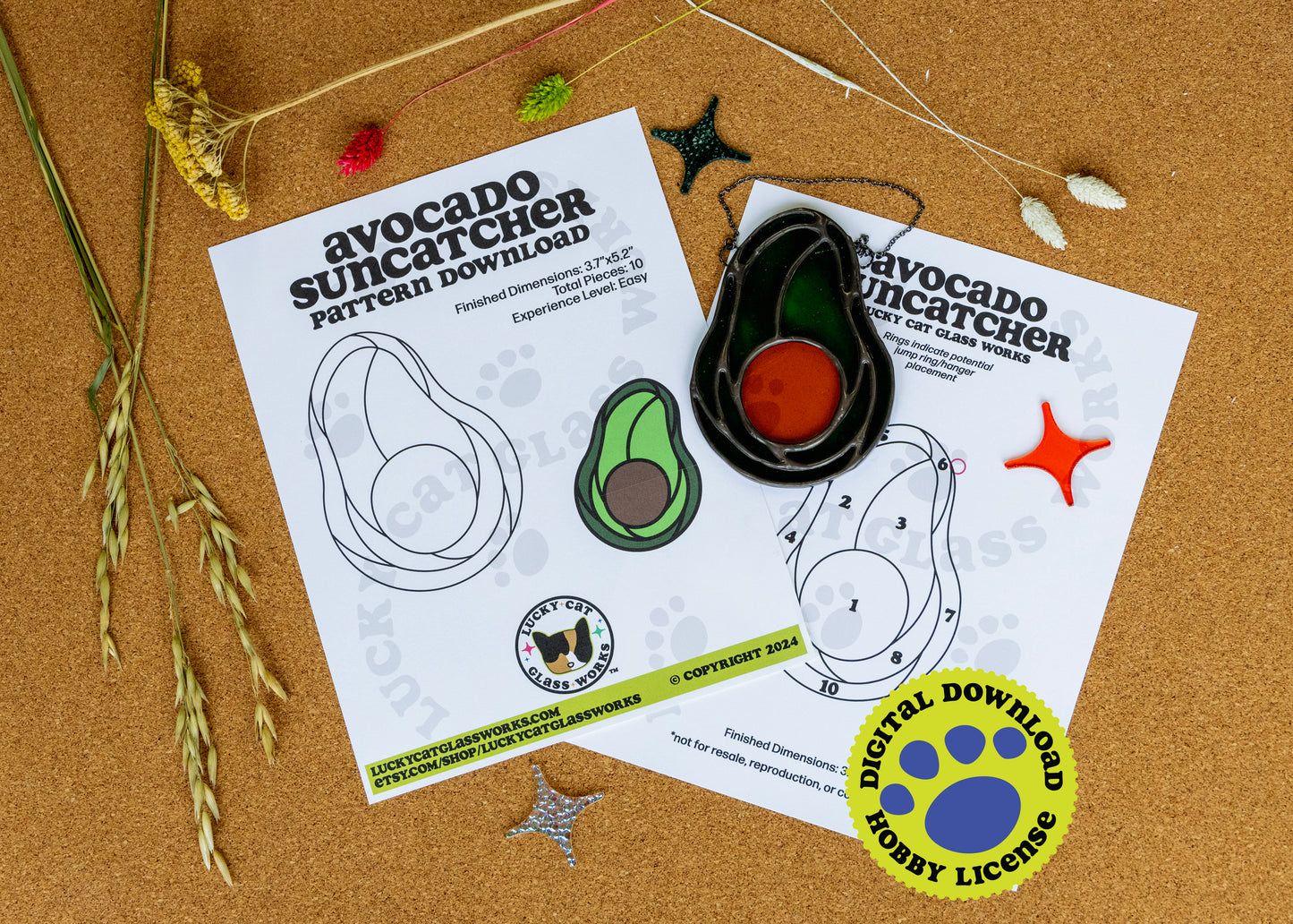 Avocado Suncatcher • Stained Glass Pattern • Digital Download • HOBBY LICENSE
