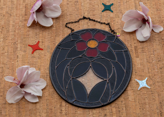 HORSESHOE OVAL "RED" • Stained Glass Art • Window Hanging