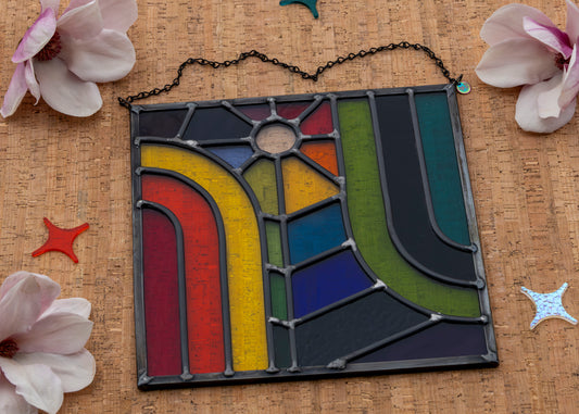 BURST & BEAM • Leaded Stained Glass Art • Window Hanging