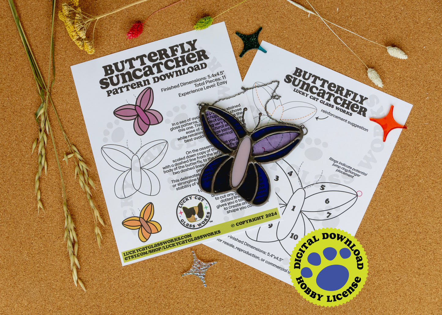 Butterfly Suncatcher • Stained Glass Pattern • Digital Download • HOBBY LICENSE