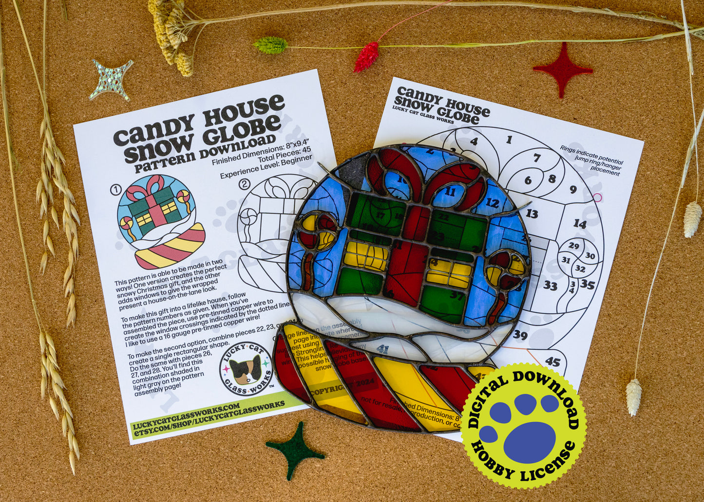 Candy House Snow Globe • Stained Glass Pattern • Digital Download • HOBBY LICENSE