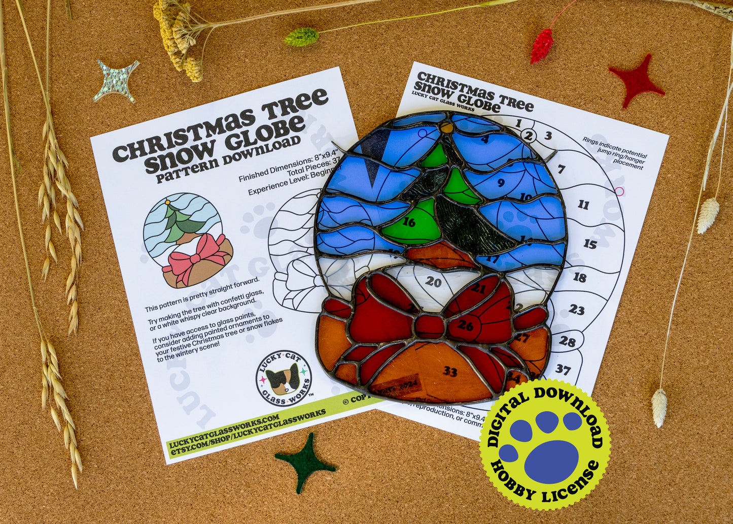 Christmas Tree Snow Globe • Stained Glass Pattern • Digital Download • HOBBY LICENSE
