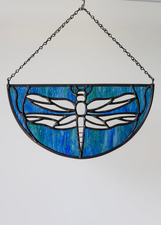 DRAGONFLY "BLUE GREEN" • Stained Glass Art • Window Hanging