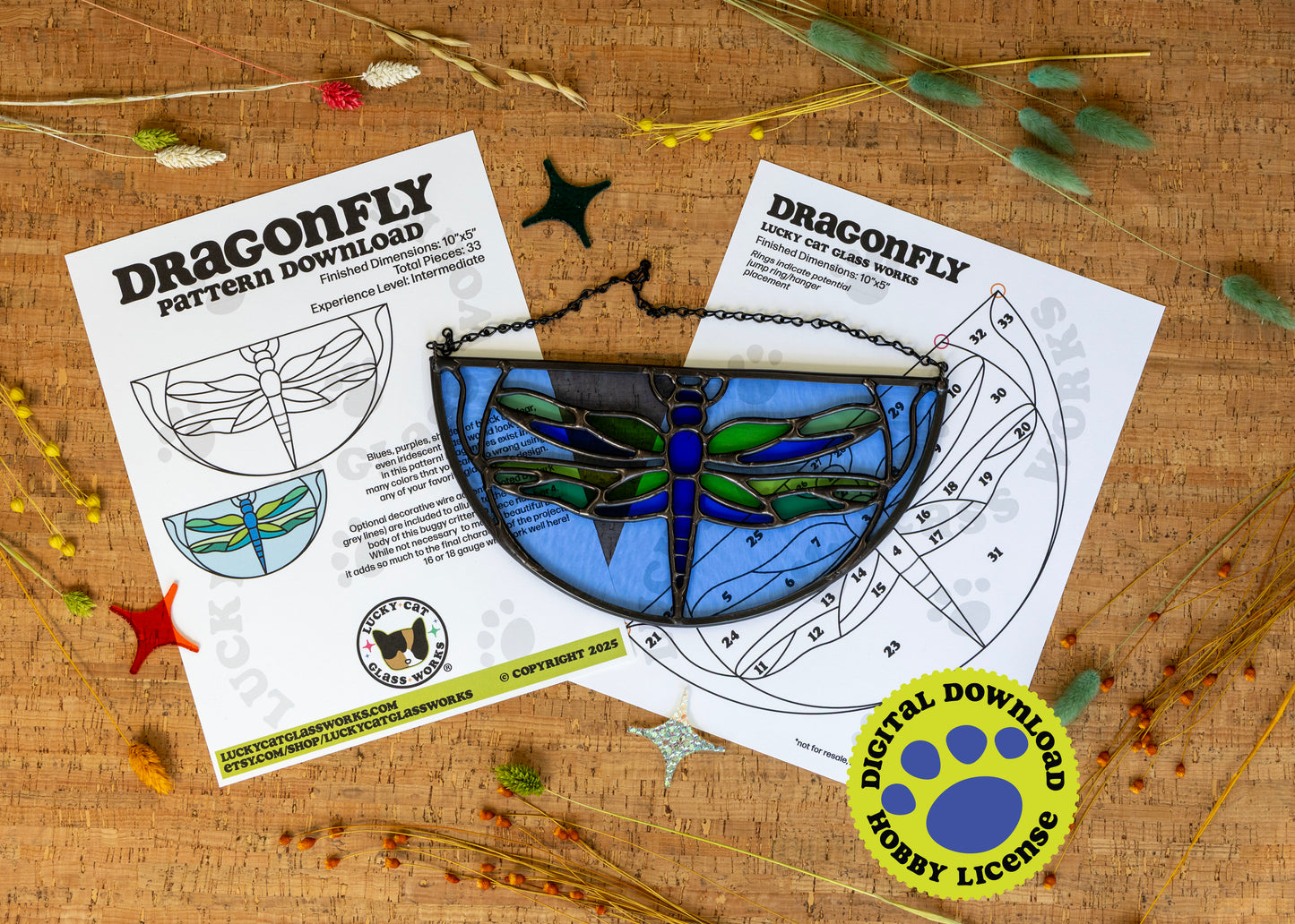Dragonfly • Stained Glass Pattern • Digital Download • HOBBY LICENSE