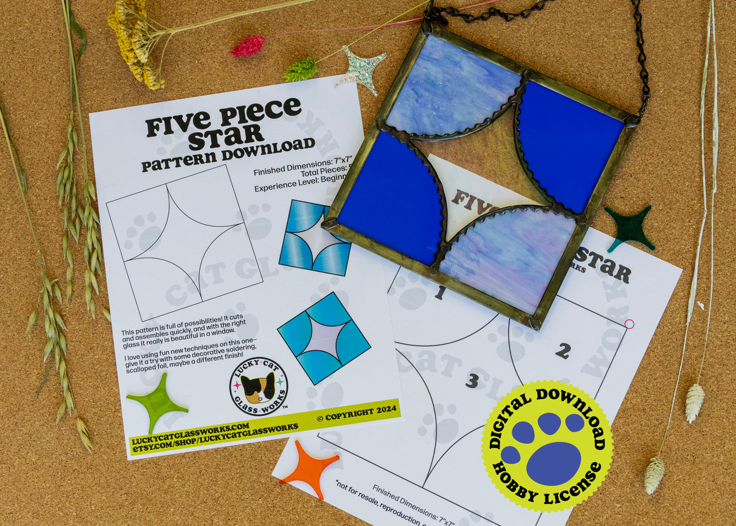 Five Piece Star • Stained Glass Pattern • Digital Download • HOBBY LICENSE