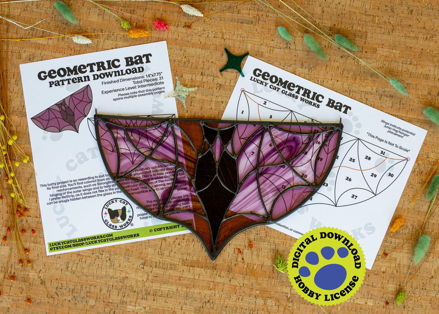 Geometric Bat • Stained Glass Pattern • Digital Download • HOBBY LICENSE