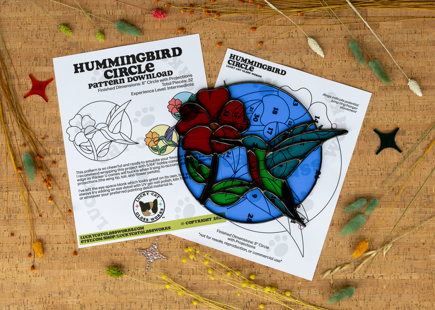 Hummingbird Circle • Stained Glass Pattern • Digital Download • HOBBY LICENSE