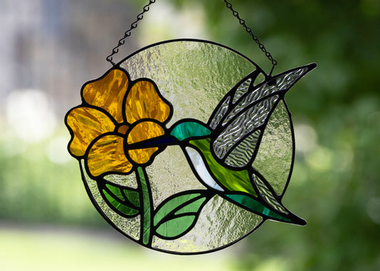 HUMMINGBIRD CIRCLE "PURPLE" • Stained Glass Art • Suncatcher