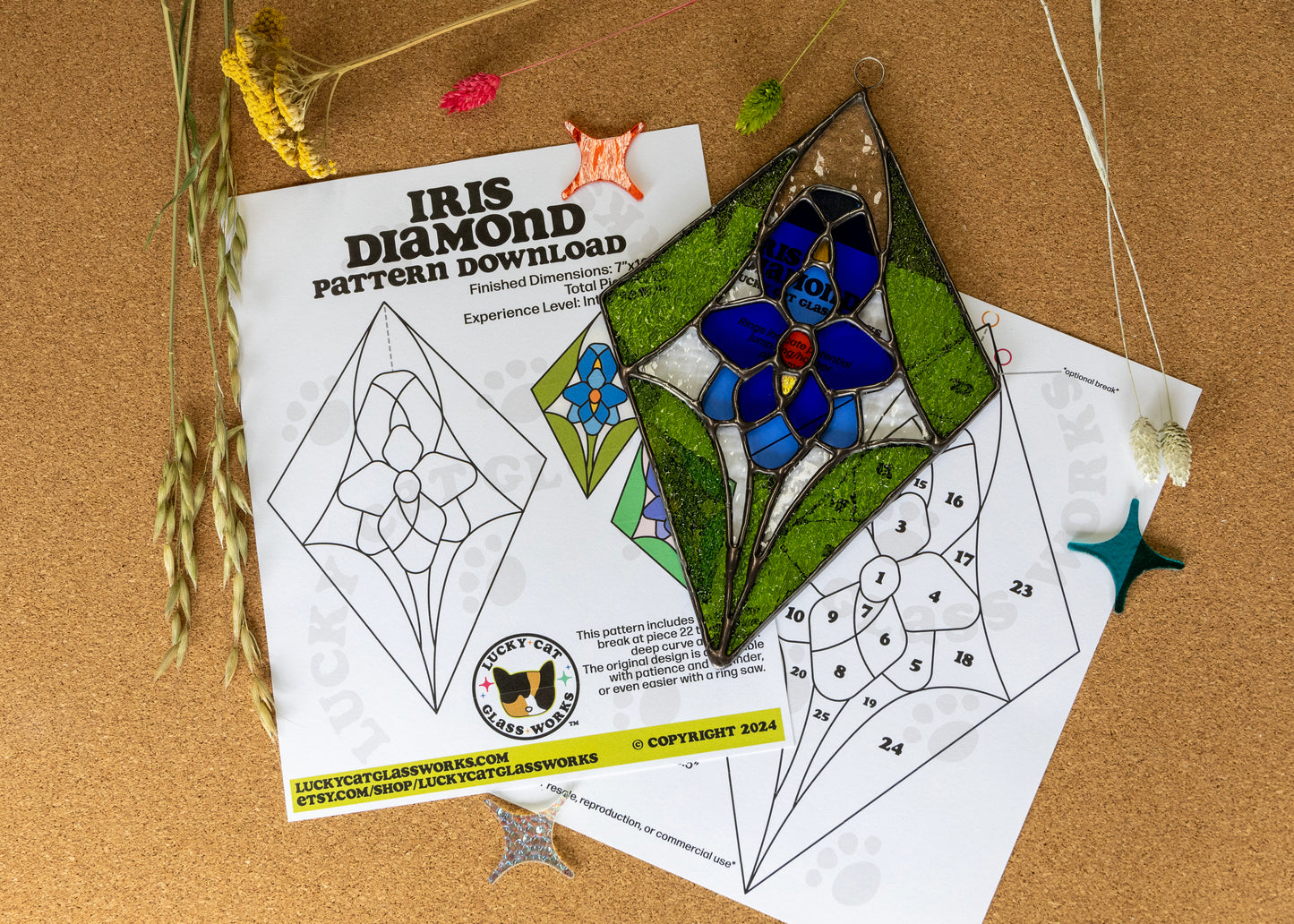 Iris Diamond • Stained Glass Pattern • Digital Download • HOBBY LICENSE