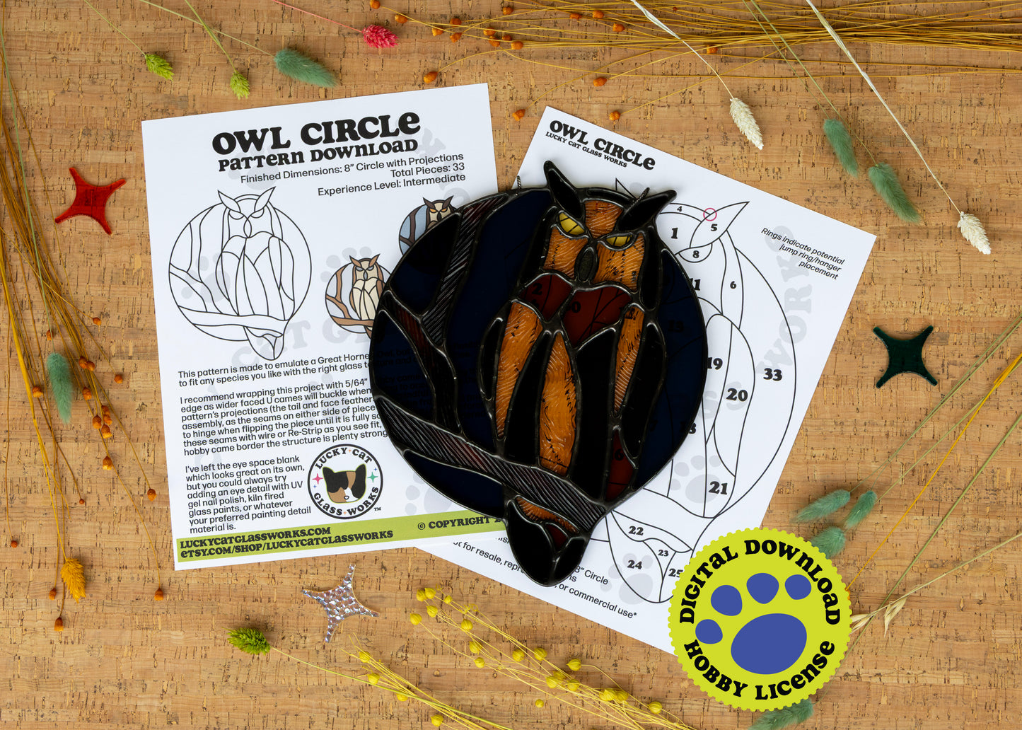 Owl Circle • Stained Glass Pattern • Digital Download • HOBBY LICENSE