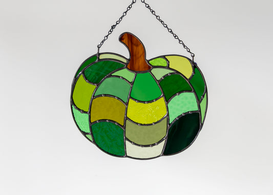 SPOOKY PUMPKIN "GREEN" • Stained Glass Art • Window Hanging