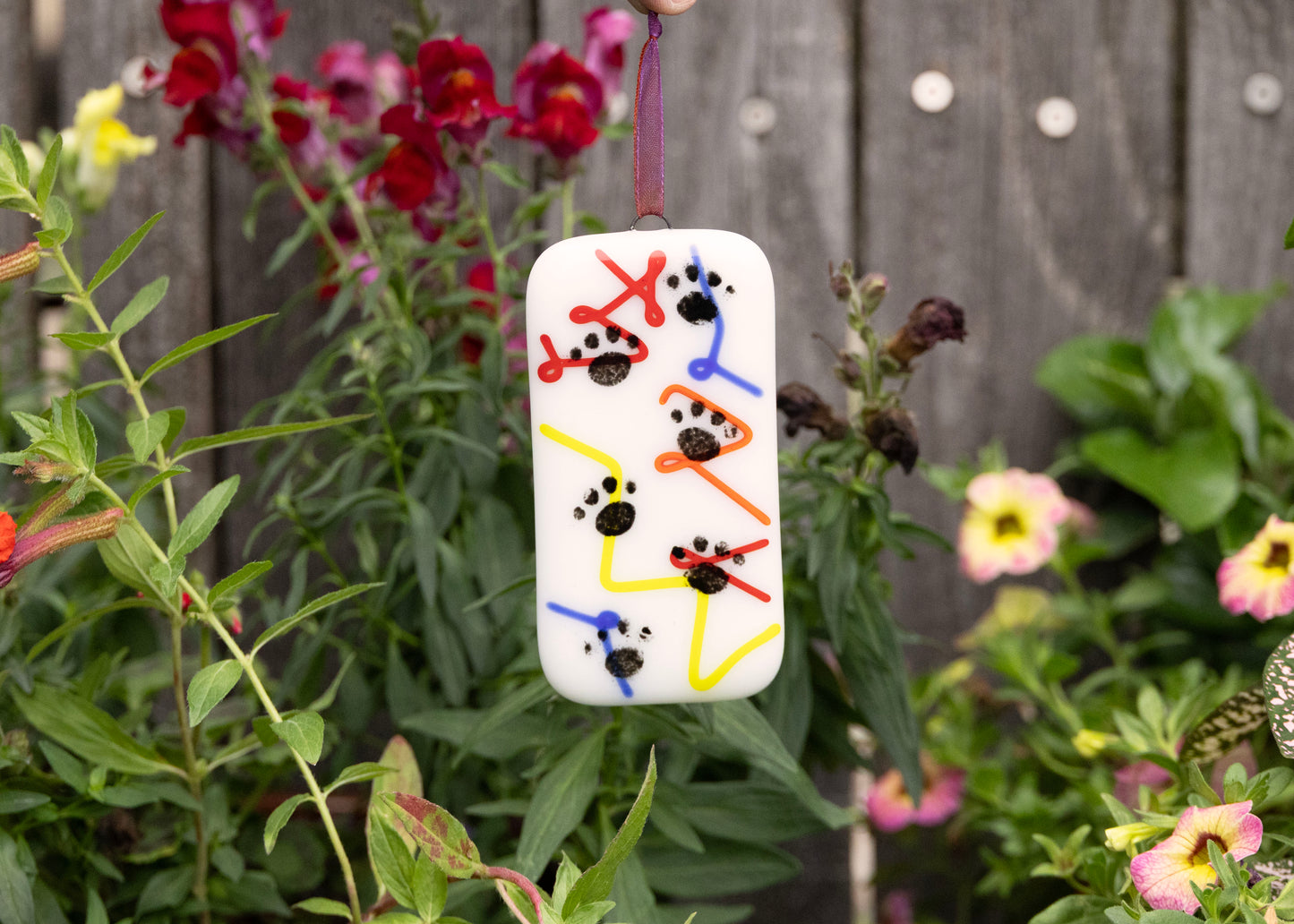 SMALL WALKING PAWS "RAINBOW TWIST" • Fused Glass Art