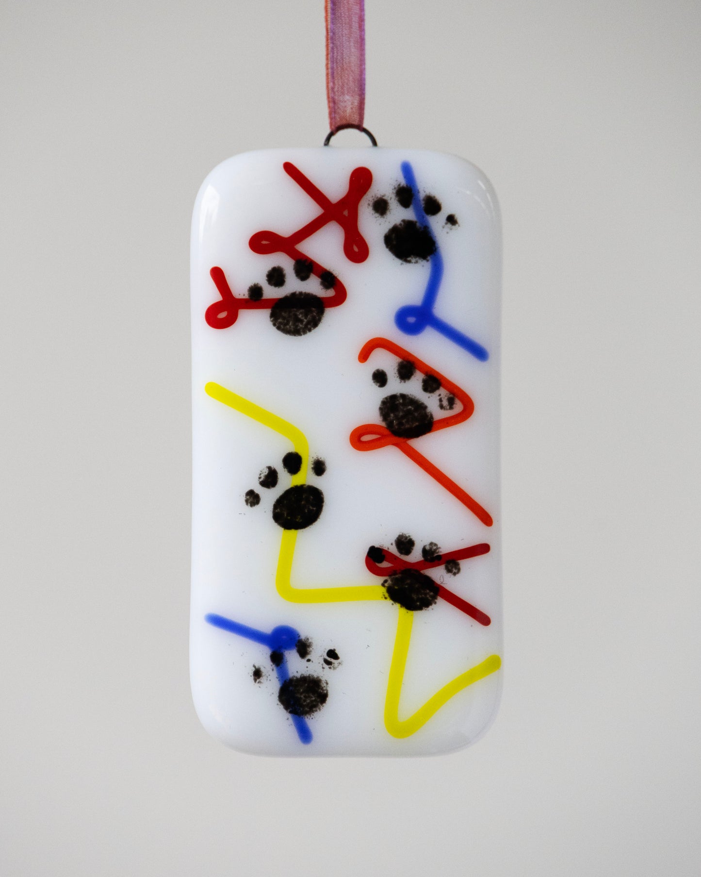 SMALL WALKING PAWS "RAINBOW TWIST" • Fused Glass Art