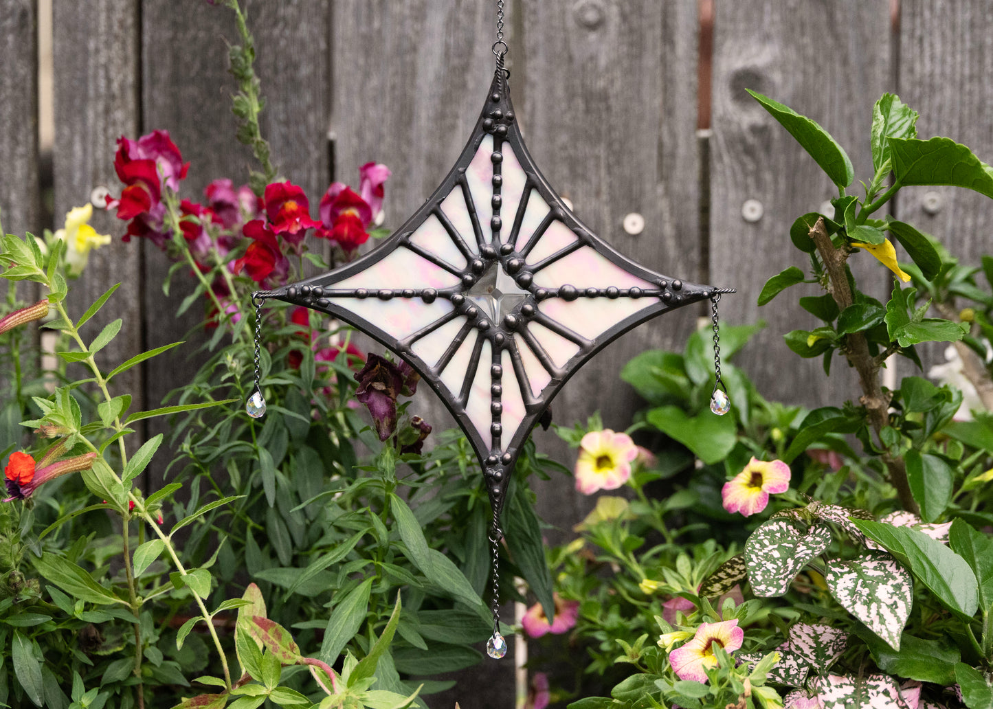 SMALL STARLIGHT SUNCATCHER "IRID PINK" • Stained Glass Art • Suncatcher
