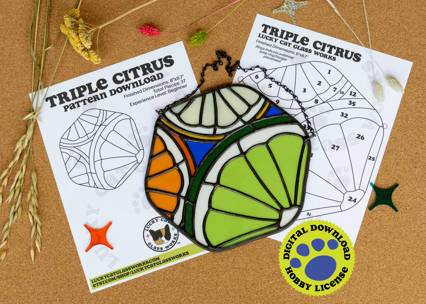 Triple Citrus • Stained Glass Pattern • Digital Download • HOBBY LICENSE