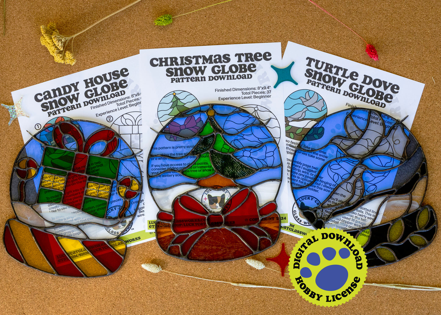 Winter Snow Globes • Pattern Bundle (3 Projects) • Stained Glass Patterns • Digital Download • HOBBY LICENSE