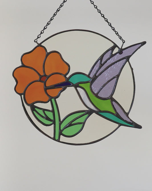HUMMINGBIRD CIRCLE "PURPLE" • Stained Glass Art • Suncatcher