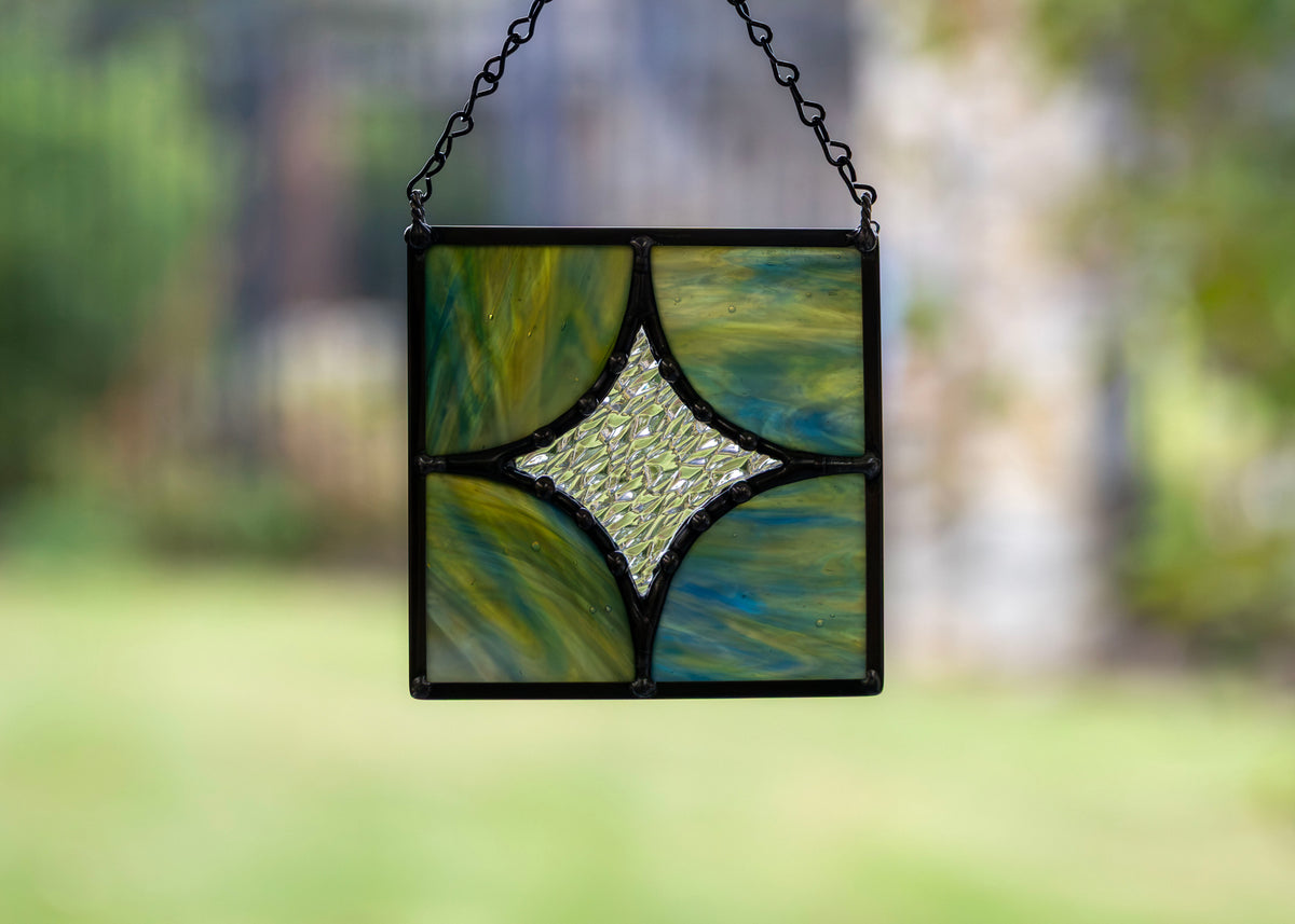 FIVE PIECE STAR "SWAMPY GREEN" • Stained Glass Art • Suncatcher