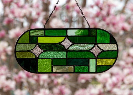 COSMIC OVAL "GREEN" • Stained Glass Art • Window Hanging