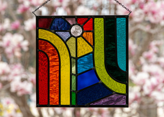 BURST & BEAM • Leaded Stained Glass Art • Window Hanging