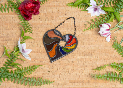 BEAMING HEART "RAINBOW" • Stained Glass Art • Suncatcher