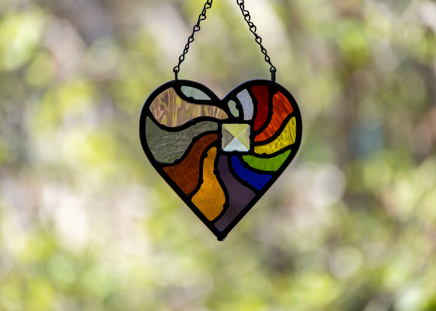 BEAMING HEART "RAINBOW" • Stained Glass Art • Suncatcher