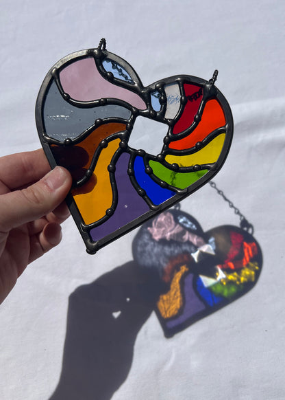BEAMING HEART "RAINBOW" • Stained Glass Art • Suncatcher