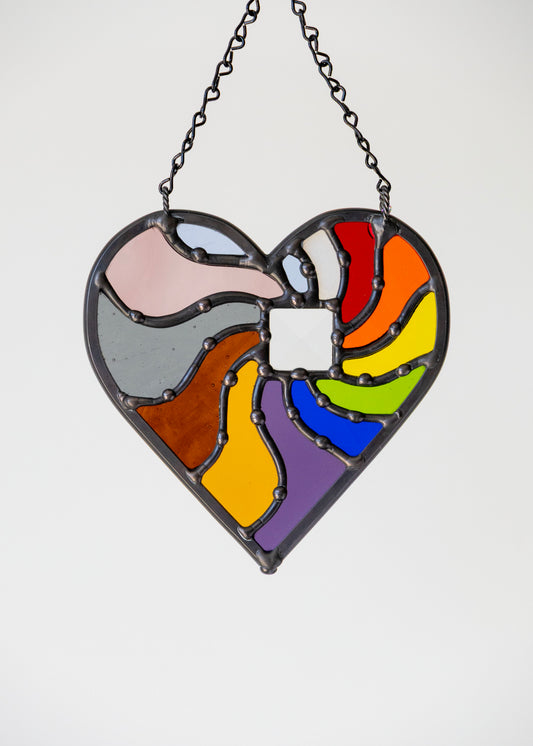 BEAMING HEART "RAINBOW" • Stained Glass Art • Suncatcher