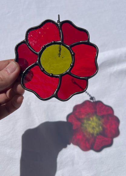 BLOSSOM SUNCATCHER "RED" • Stained Glass Art • Suncatcher