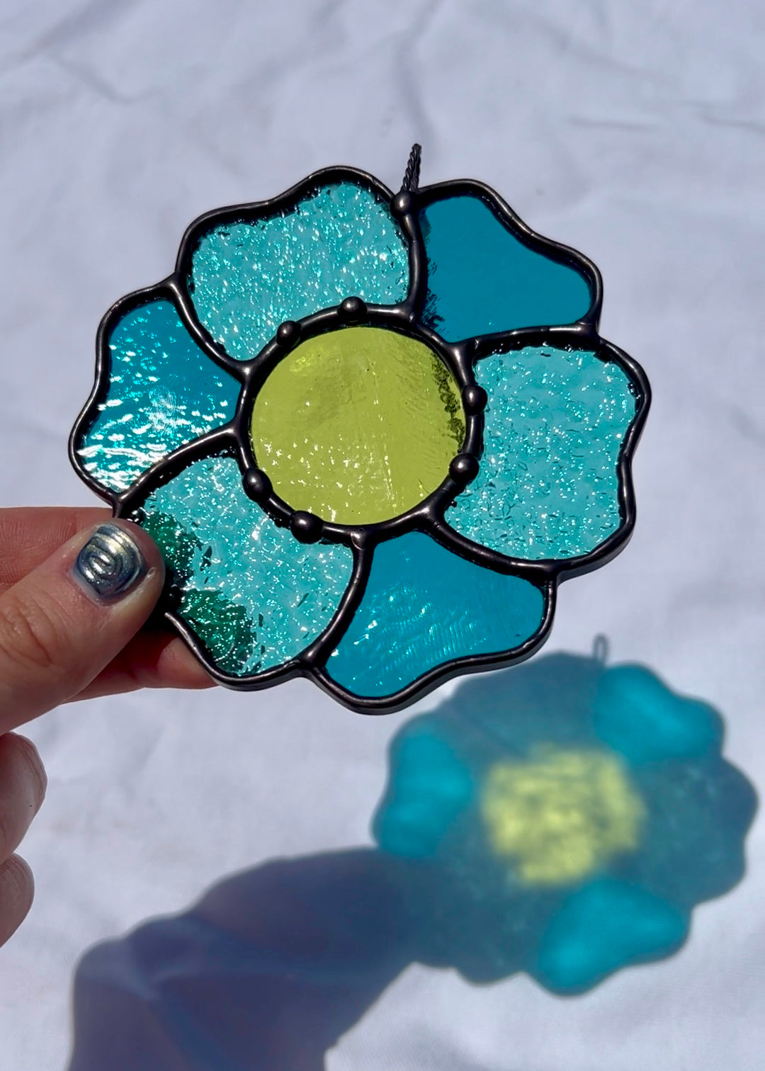 BLOSSOM SUNCATCHER "AQUA" • Stained Glass Art • Suncatcher