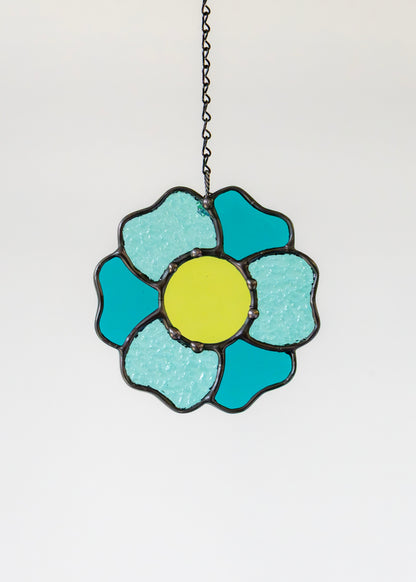 BLOSSOM SUNCATCHER "AQUA" • Stained Glass Art • Suncatcher