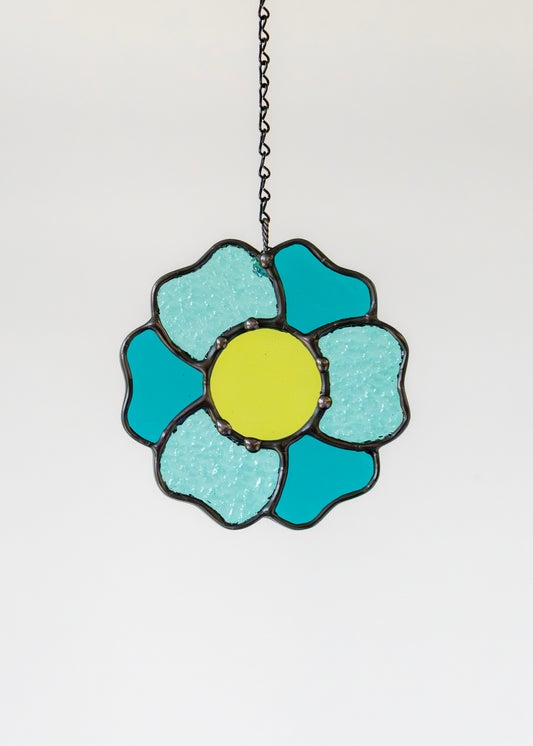 BLOSSOM SUNCATCHER "AQUA" • Stained Glass Art • Suncatcher