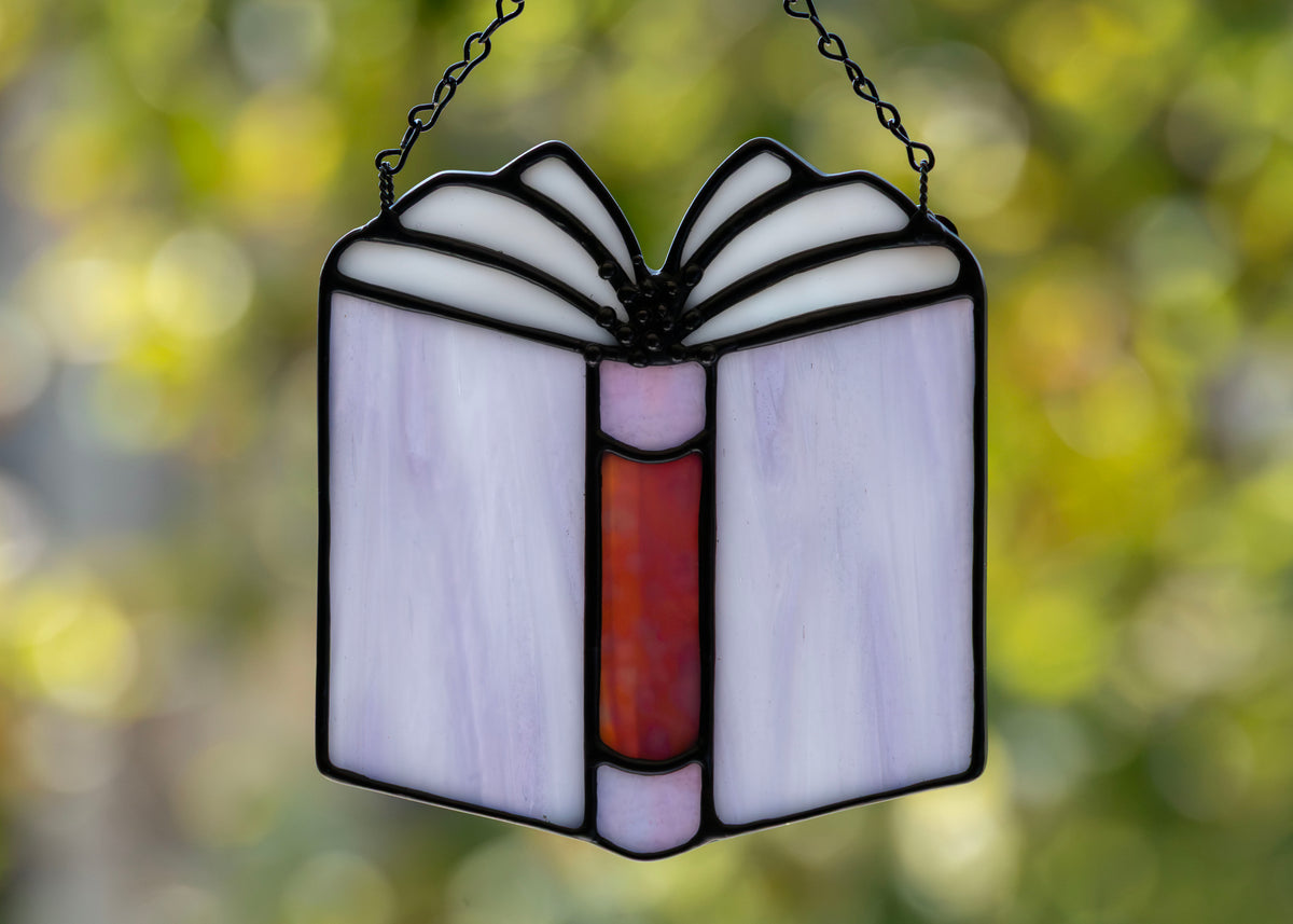 BOOK SUNCATCHER "PURPLE" • Stained Glass Art • Suncatcher
