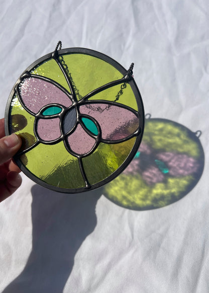 BUTTERFLY CIRCLE "PINK"  • Stained Glass Art • Suncatcher