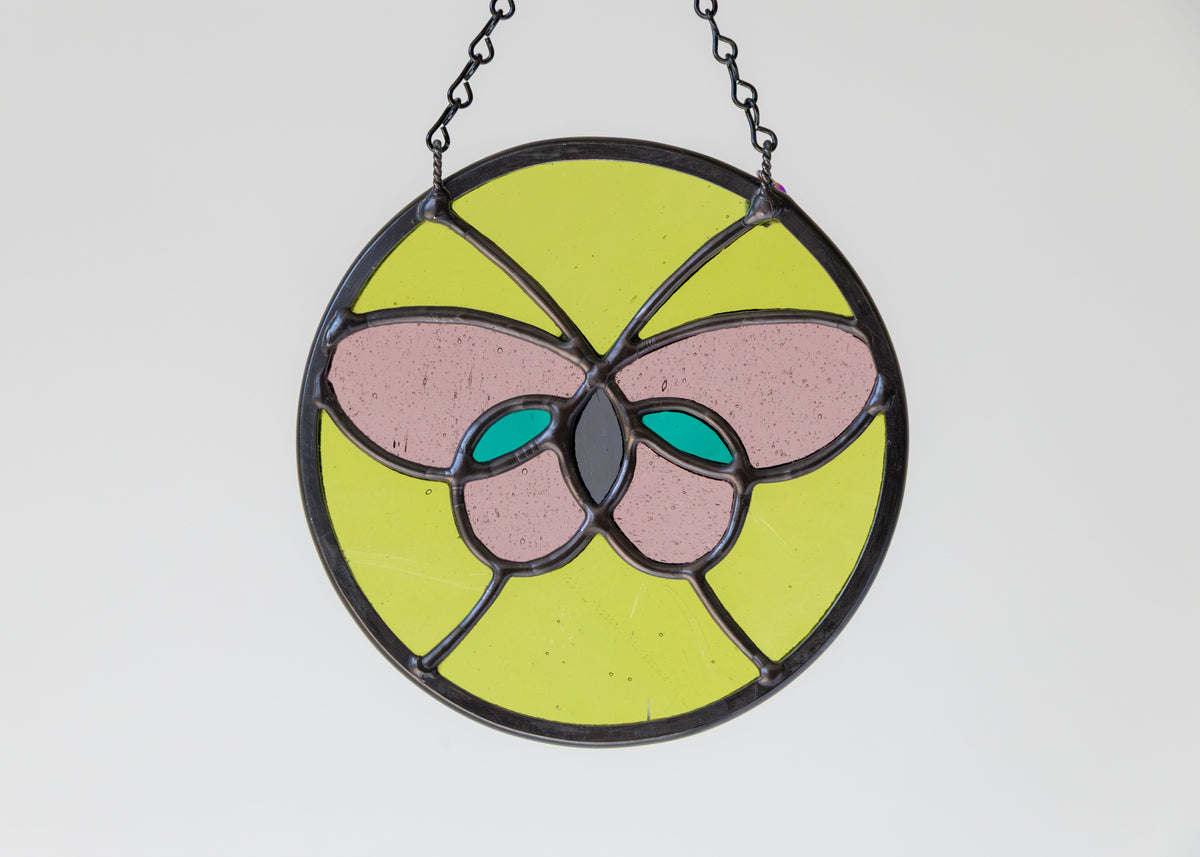 BUTTERFLY CIRCLE "PINK"  • Stained Glass Art • Suncatcher