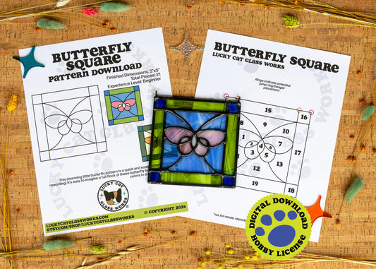 Butterfly Square • Stained Glass Pattern • Digital Download • HOBBY LICENSE