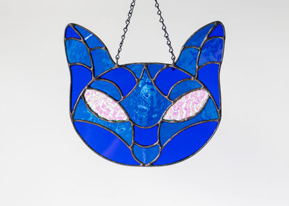 CRYSTAL CAT "BLUE IRID + DICHRO" • Stained Glass Art • Window Hanging