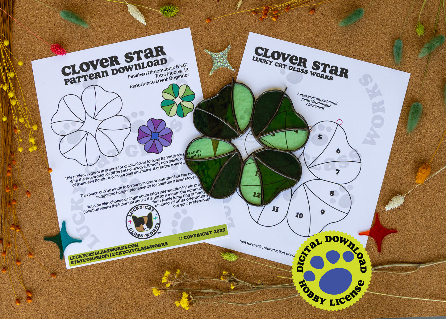 Clover Star • Stained Glass Pattern • Digital Download • HOBBY LICENSE
