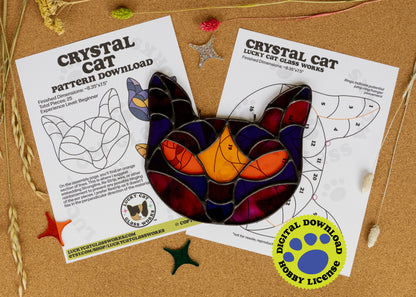 Crystal Cat • Stained Glass Pattern • Digital Download • HOBBY LICENSE