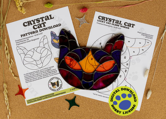 Crystal Cat • Stained Glass Pattern • Digital Download • HOBBY LICENSE