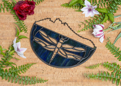 DRAGONFLY "BLUE GREEN" • Stained Glass Art • Window Hanging