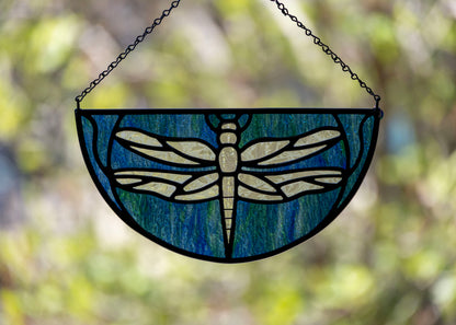DRAGONFLY "BLUE GREEN" • Stained Glass Art • Window Hanging