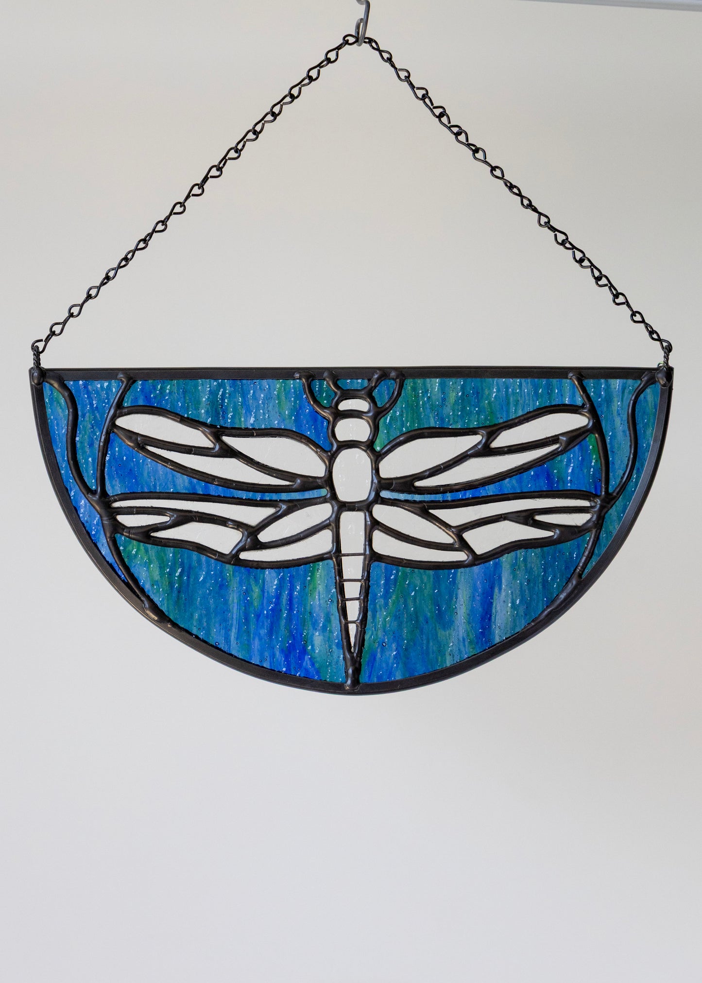 DRAGONFLY "BLUE GREEN" • Stained Glass Art • Window Hanging