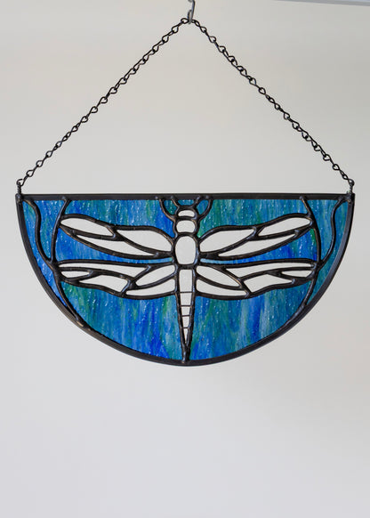 DRAGONFLY "BLUE GREEN" • Stained Glass Art • Window Hanging