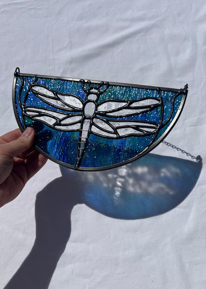 DRAGONFLY "BLUE GREEN" • Stained Glass Art • Window Hanging
