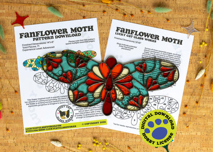 Fanflower Moth • Stained Glass Pattern • Digital Download • HOBBY LICENSE