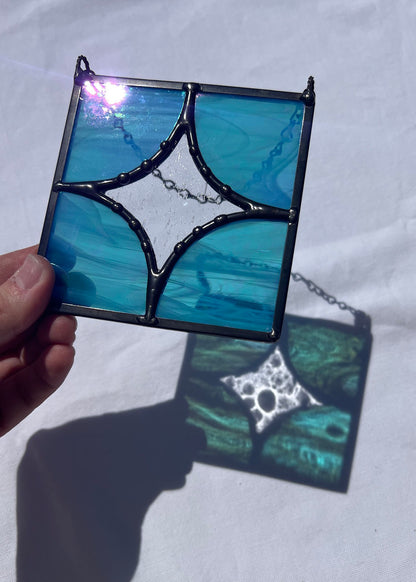 FIVE PIECE STAR "IRIDESCENT BLUE" • Stained Glass Art • Suncatcher