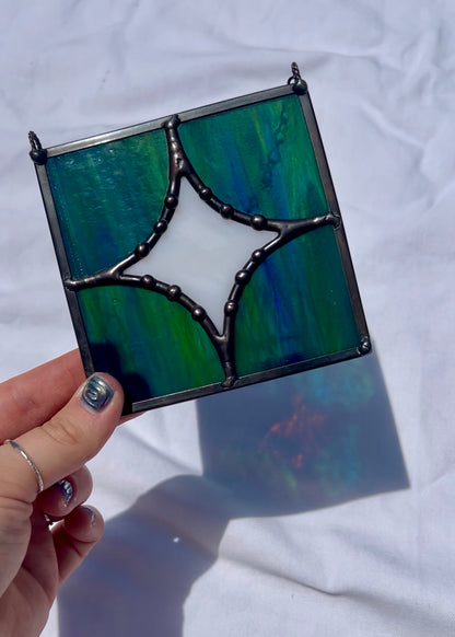 FIVE PIECE STAR "BLUE GREEN" • Stained Glass Art • Suncatcher