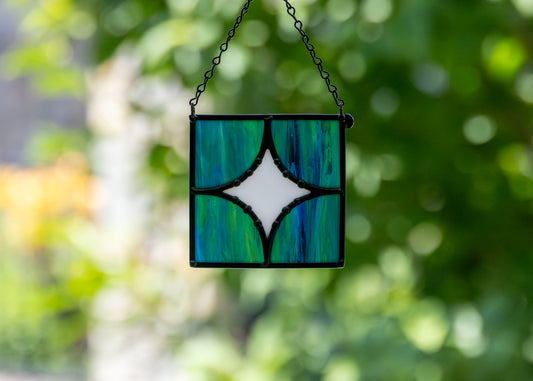 FIVE PIECE STAR "BLUE GREEN" • Stained Glass Art • Suncatcher