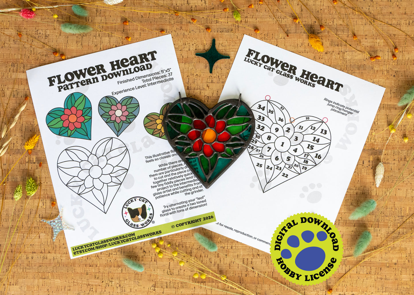 Flower Heart • Stained Glass Pattern • Digital Download • HOBBY LICENSE